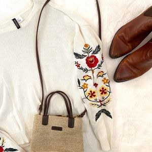 H&M Divided Cream Floral Embroidered Sweater